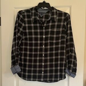 Tommy Hilfiger Black and White Flannel Plaid Button-Down Shirt